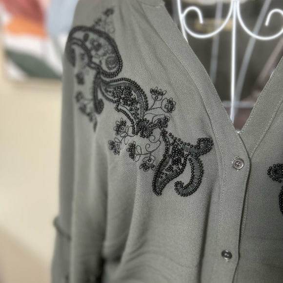 Democracy Sage Green Blouse with Black Beaded Detailing - Picture 4 of 5